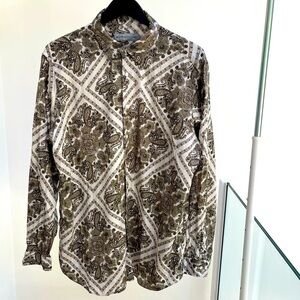 ETRO Men’s Cotton button down shirt white brown paisley XXL